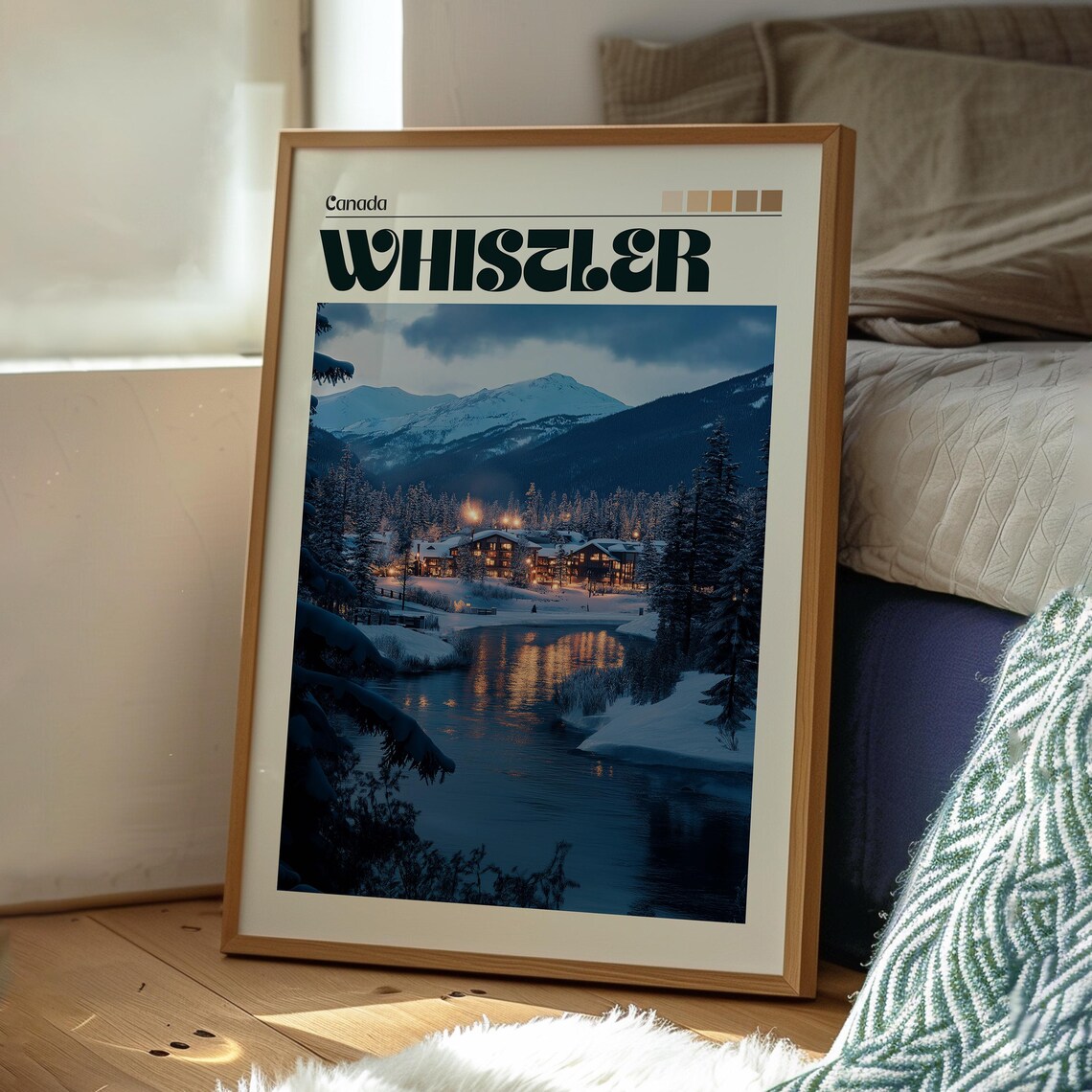 Whistler Canada Ski Resort Village Snowy Night Winter Travel Poster - Image 3
