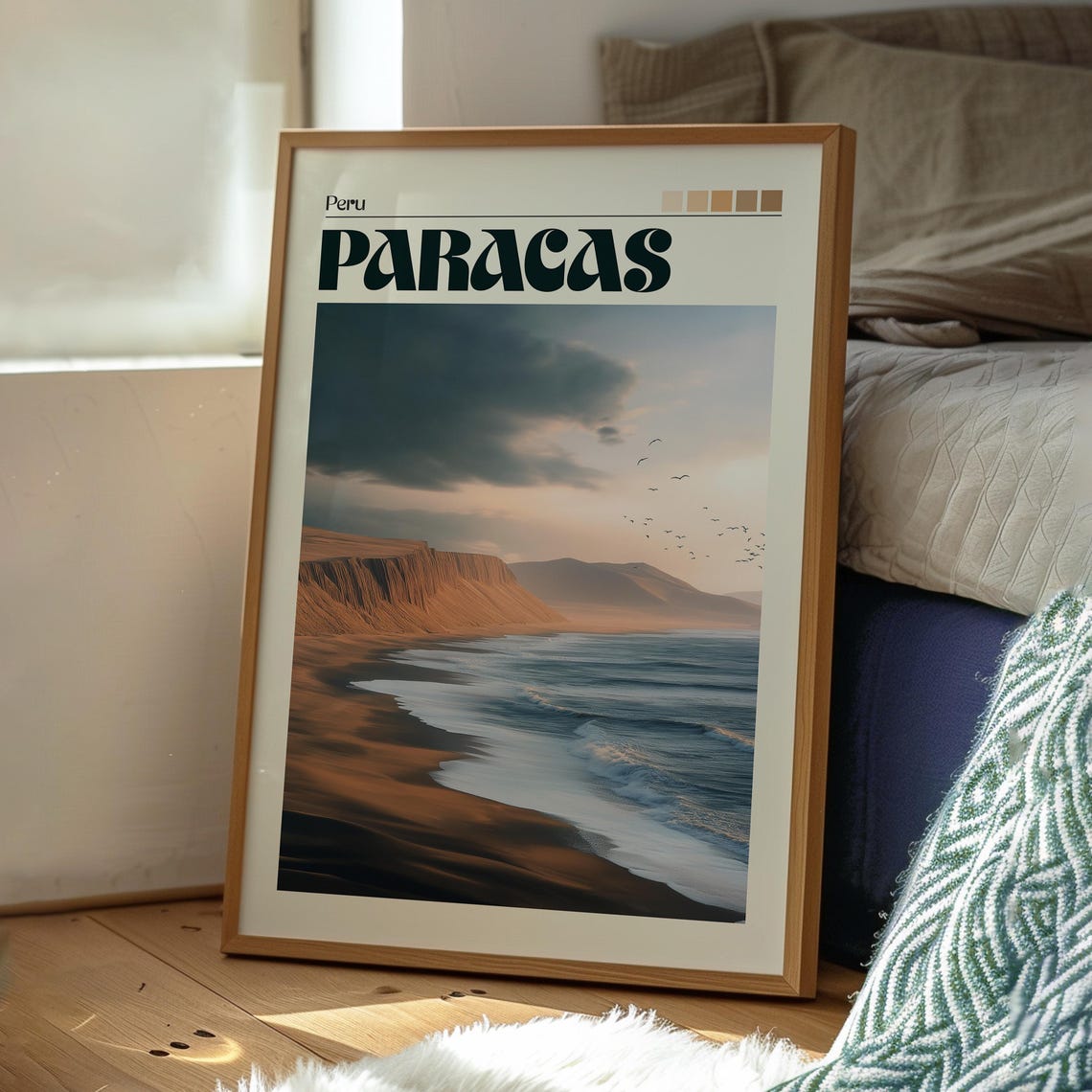 Paracas Peru Desert Coast Cliffs Waves Birds Dusk Scenic Travel Poster - Image 3