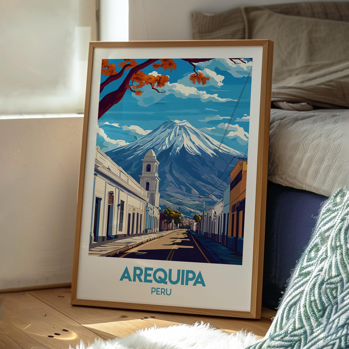 Arequipa Peru Colonial Street Snow Capped Volcano Travel Poster - Image 3