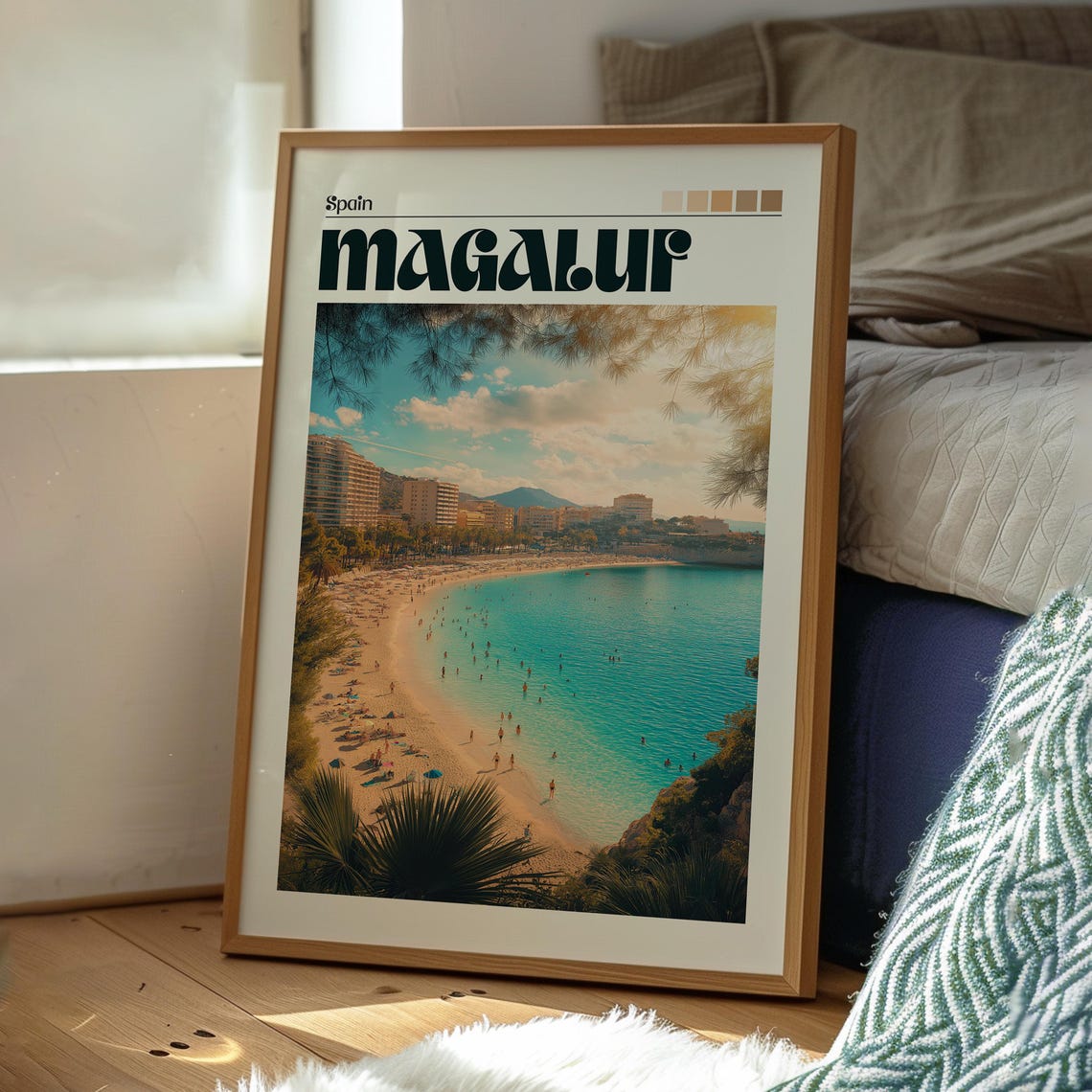 Magaluf Spain Turquoise Beach Cove Swimmers Hotels Sunny Travel Poster - Image 3
