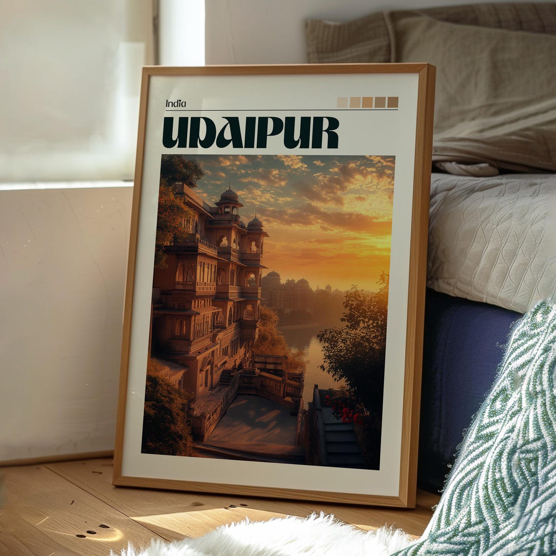 Udaipur India Lakeside Palace Golden Sunset Reflection Travel Poster - Image 3