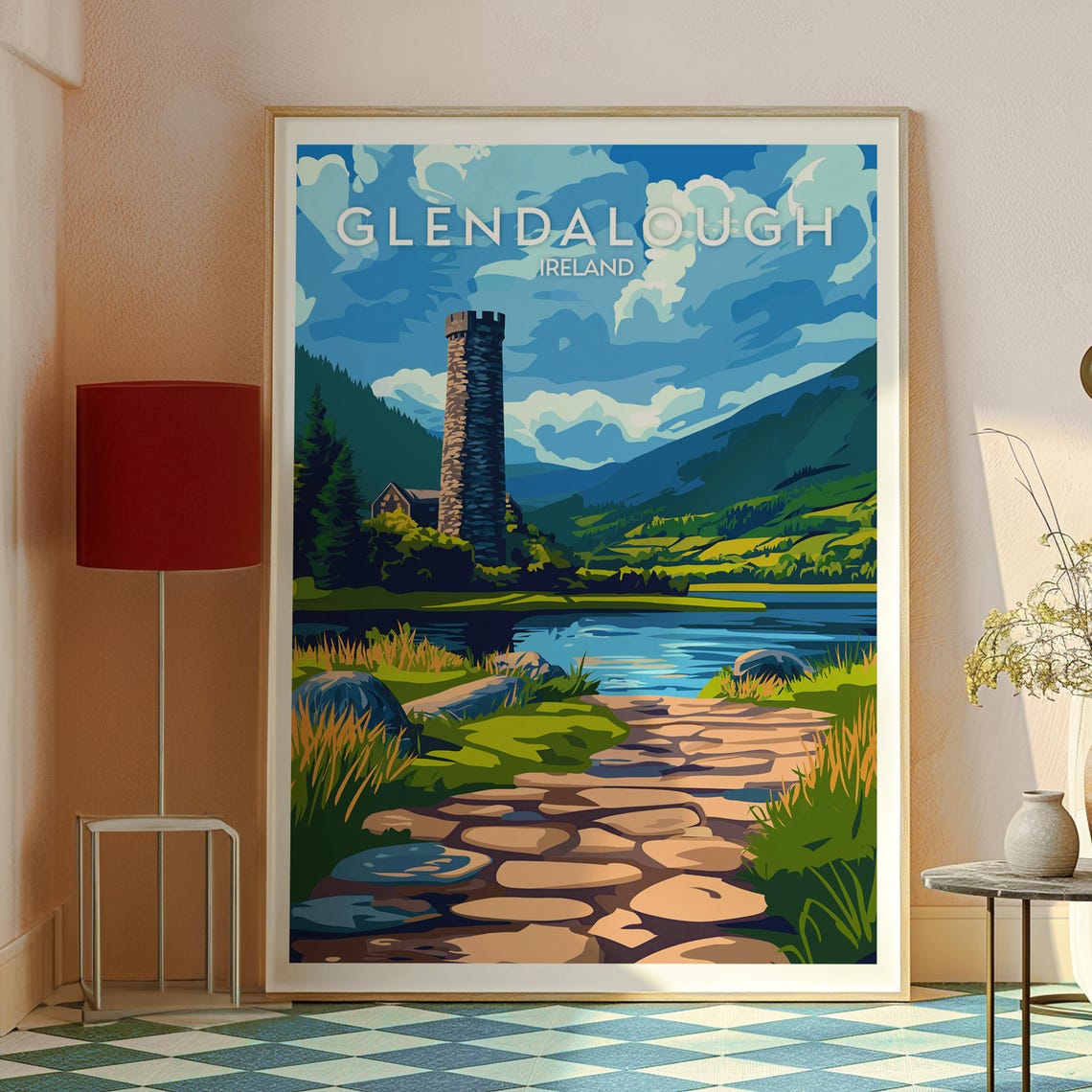Glendalough Ireland Round Tower Lake Valley Vintage Travel Art Poster - Image 2