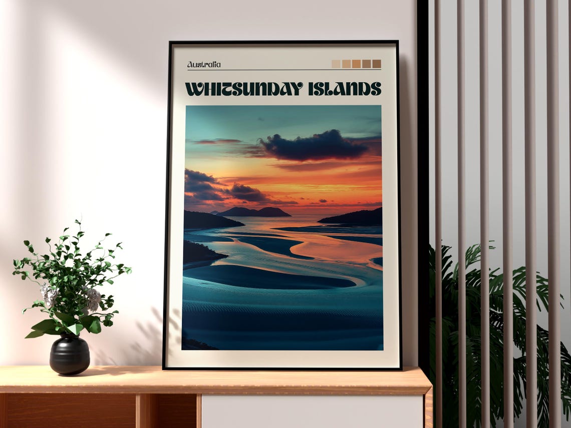 Whitsunday Islands Australia Sunset Beach Waves Travel Poster