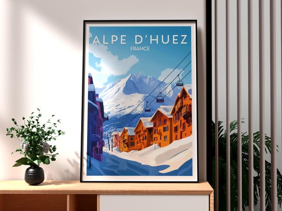 Alpe Dhuez Travel Print Europe Wall Art France Skiing Poster Holiday Gift For Traveller Les Alpes