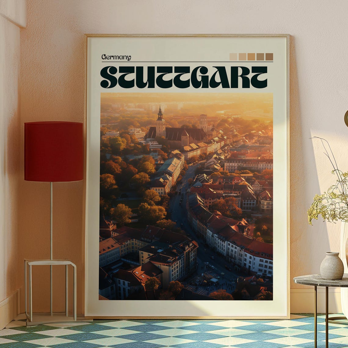 Stuttgart Germany Old Town Aerial Sunset Historic City Skyline Poster - Image 2