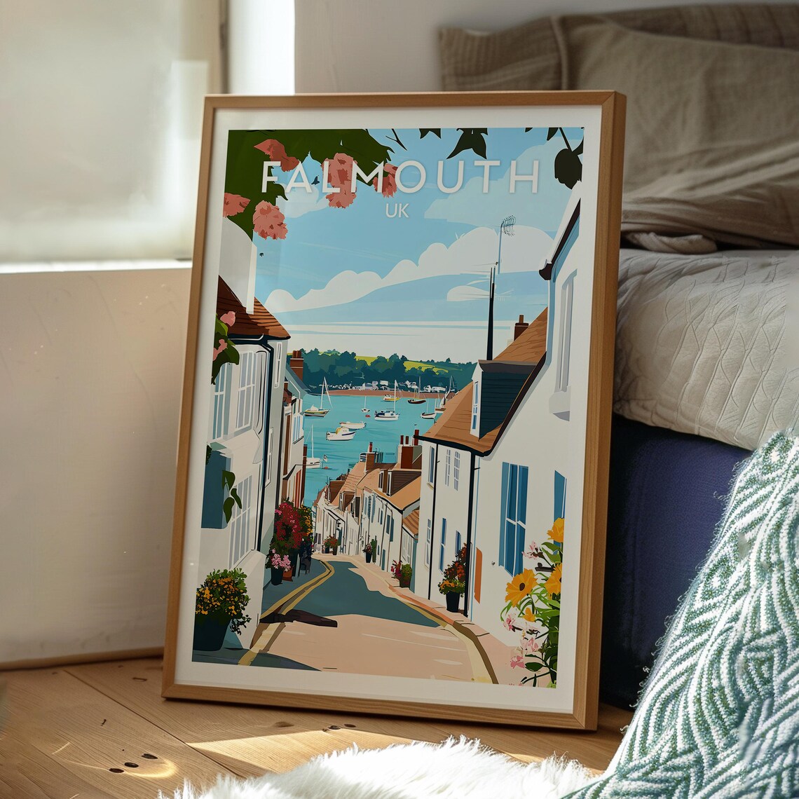Falmouth Cornwall Harbour Street Sailboats Seaside Travel Poster - Image 3