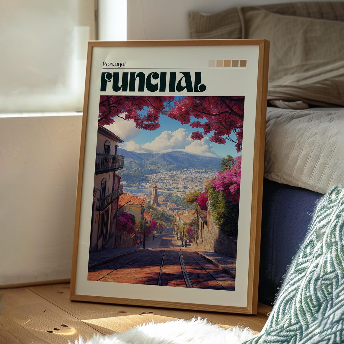 Funchal Portugal Island Street Bougainvillea Bay View Poster - Image 3