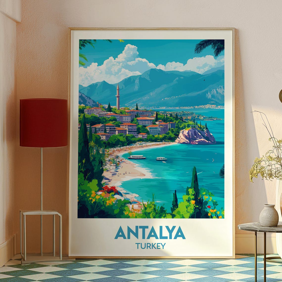 Antalya Turkey Beach Bay Minaret Mountain Coast Holiday Poster - Image 2