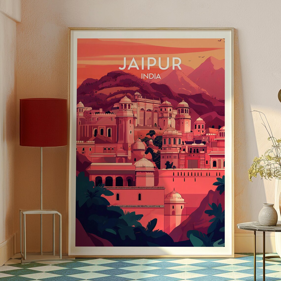 Jaipur India Pink City Palace Fort Sunset Hills Travel Poster - Image 2
