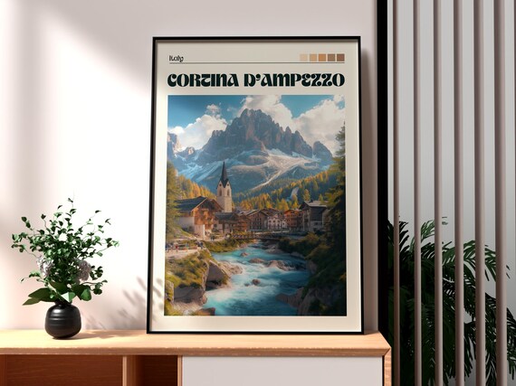 Cortina d'Ampezzo Italy Alpine Village River Valley Travel Poster