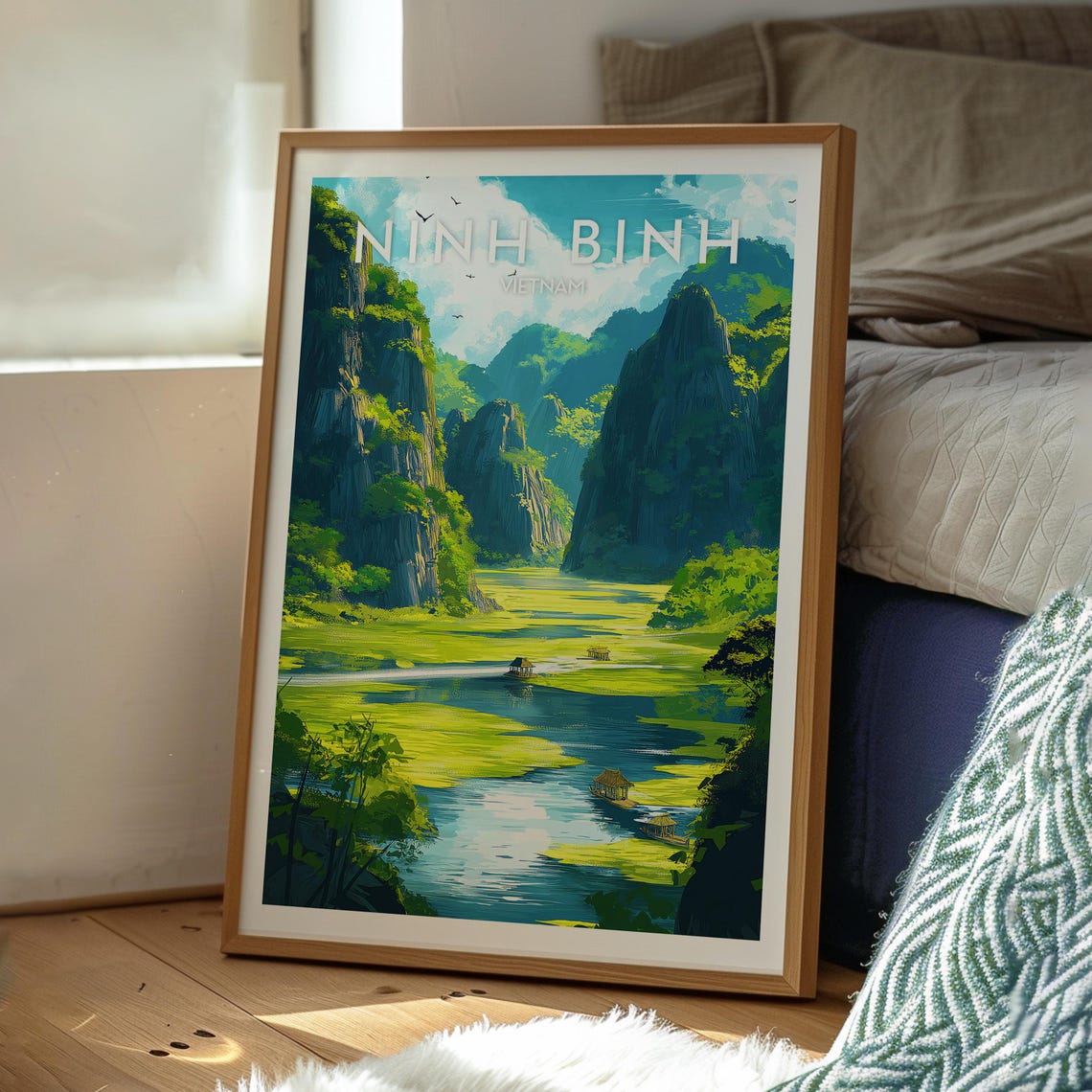 Ninh Binh Vietnam Karst Mountains River Boat Landscape Travel Poster - Image 3