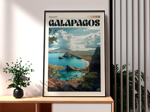 Galapagos Islands Travel Poster, Giant Tortoise Wildlife
