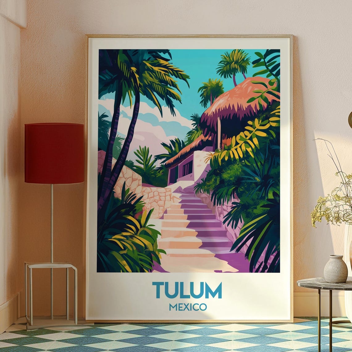 Tulum Mexico Jungle Staircase Palapa Tropical Beach Travel Poster - Image 2