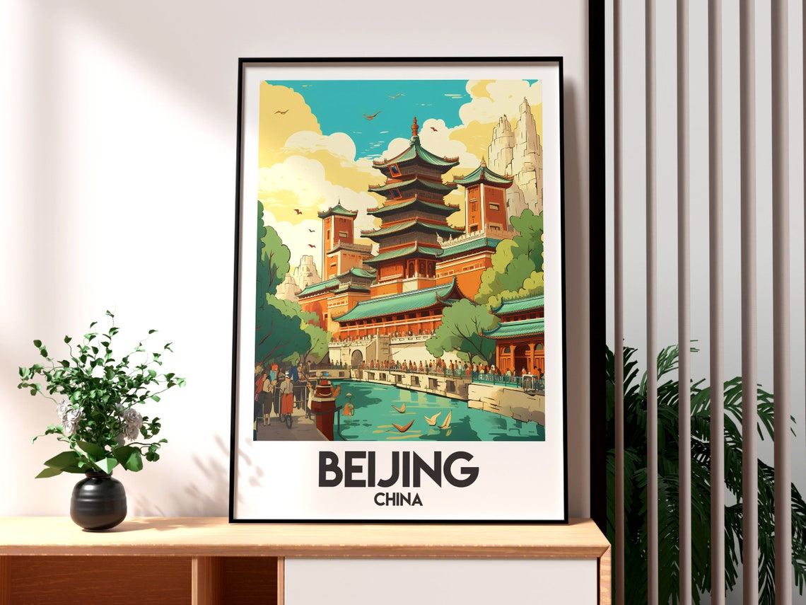 Beijing China Imperial Pagoda Canal Ancient Temple Travel Poster