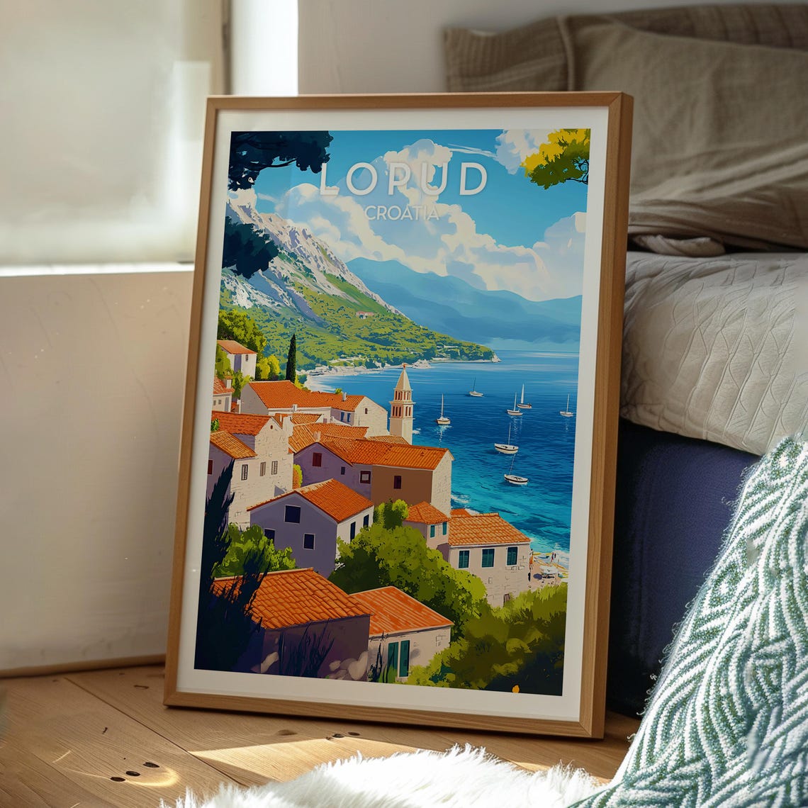 Lopud Croatia Red Rooftops Harbor Sailboats Adriatic Coast Town Poster - Image 3