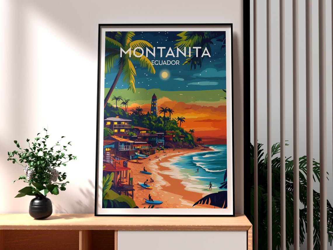 Montanita Poster Ecuador Art Travel Print Wall Backpacking South America