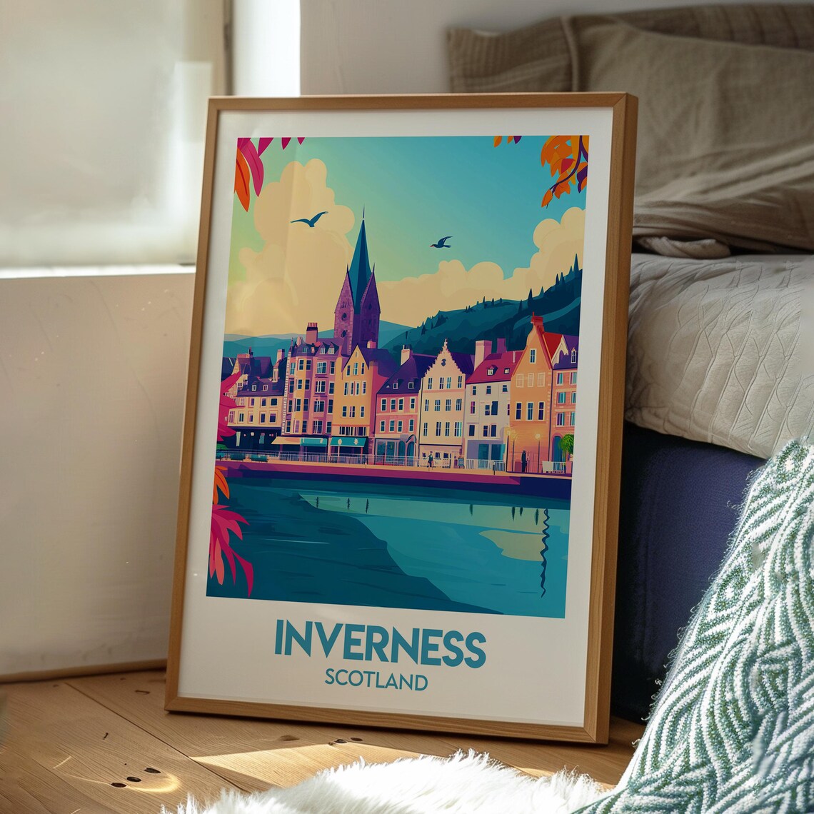 Inverness Scotland Riverside Old Town Spire Vintage Travel Poster - Image 3