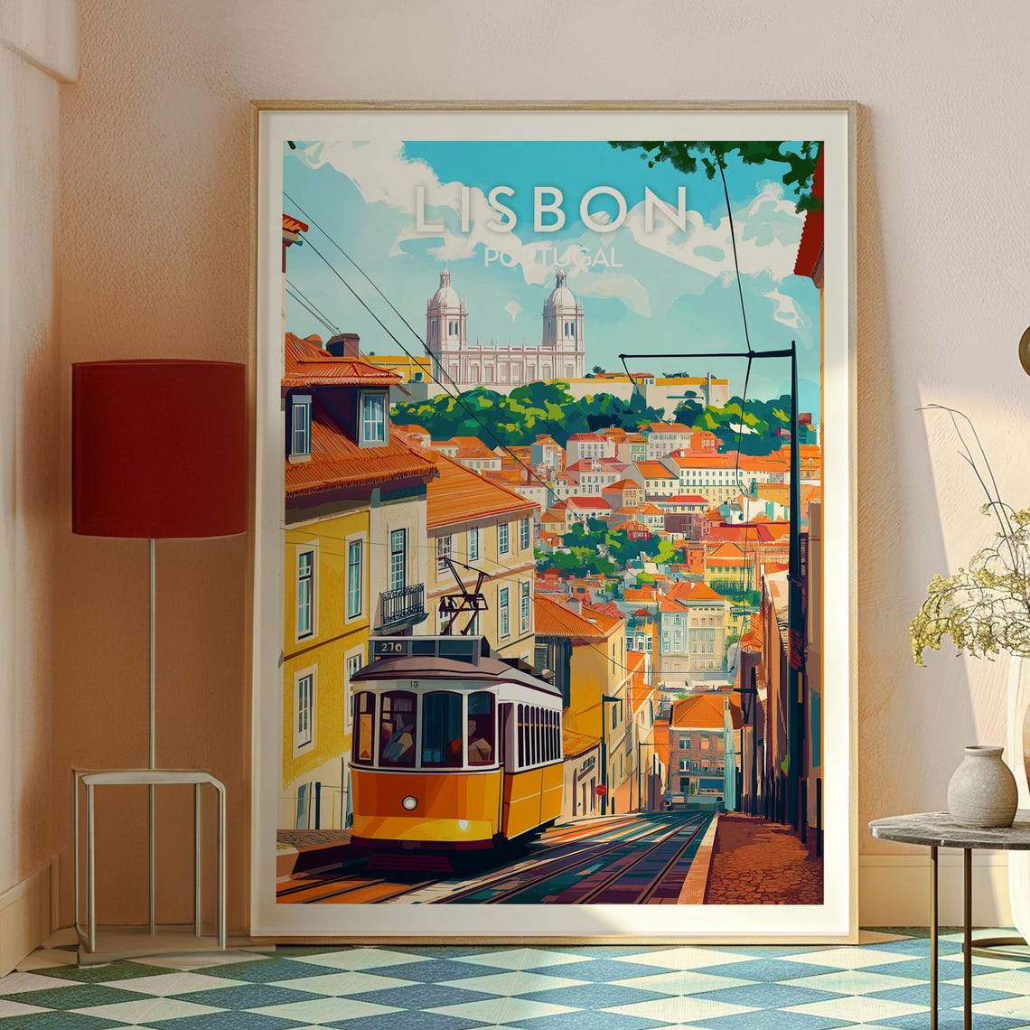 Lisbon Portugal Yellow Tram Castle Hill Alfama Street Travel Poster - Image 2