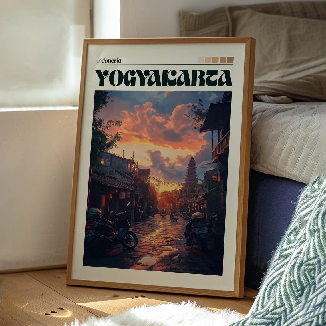 Yogyakarta Indonesia Java Old Street Sunset Scooters Travel Poster - Image 3