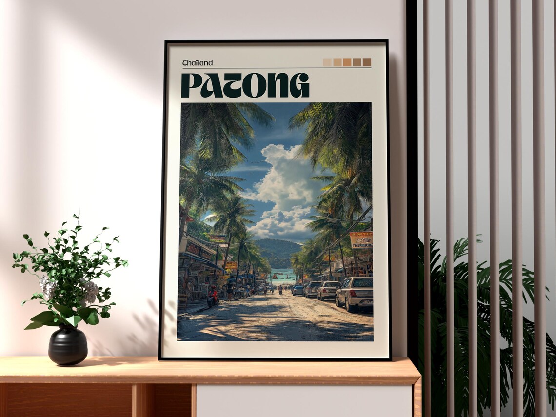 Patong Thailand Palm Beach Street Island Shops Travel Poster