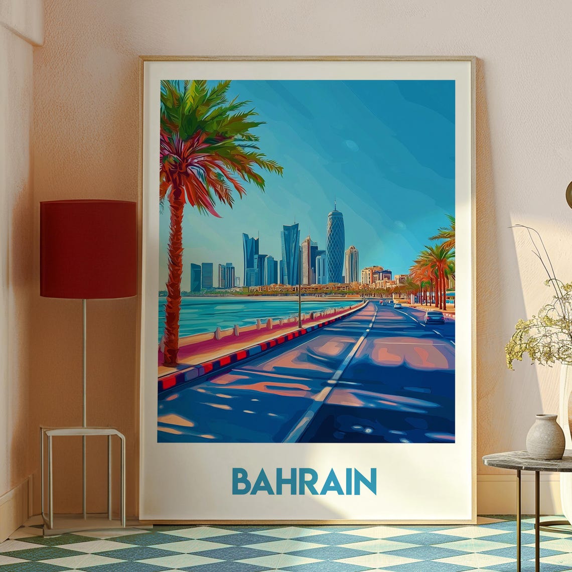 Bahrain Middle East Skyline Waterfront Illustration Art Poster - Image 2