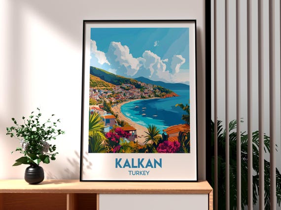 Kalkan Travel Poster, Turkey Beach Wall Art