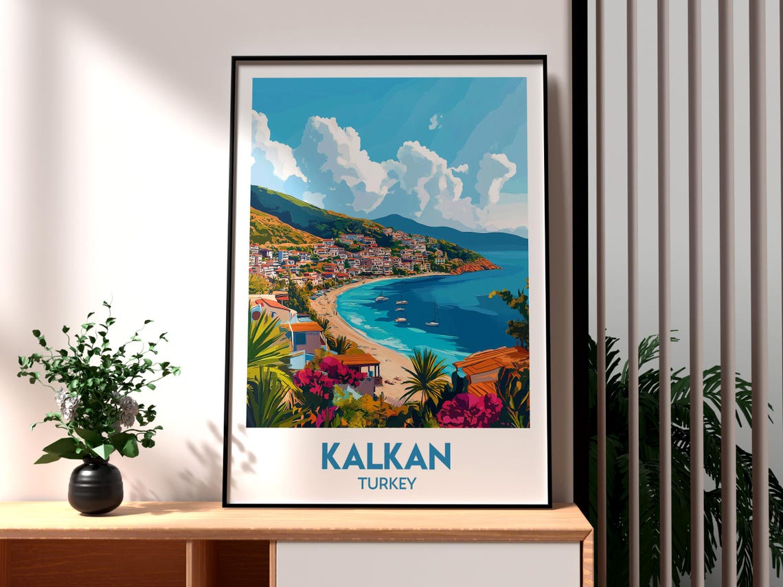 Kalkan Travel Poster, Turkey Beach Wall Art