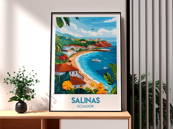 Salinas Ecuador Tropical Beach Resort Boats Seascape Travel Poster