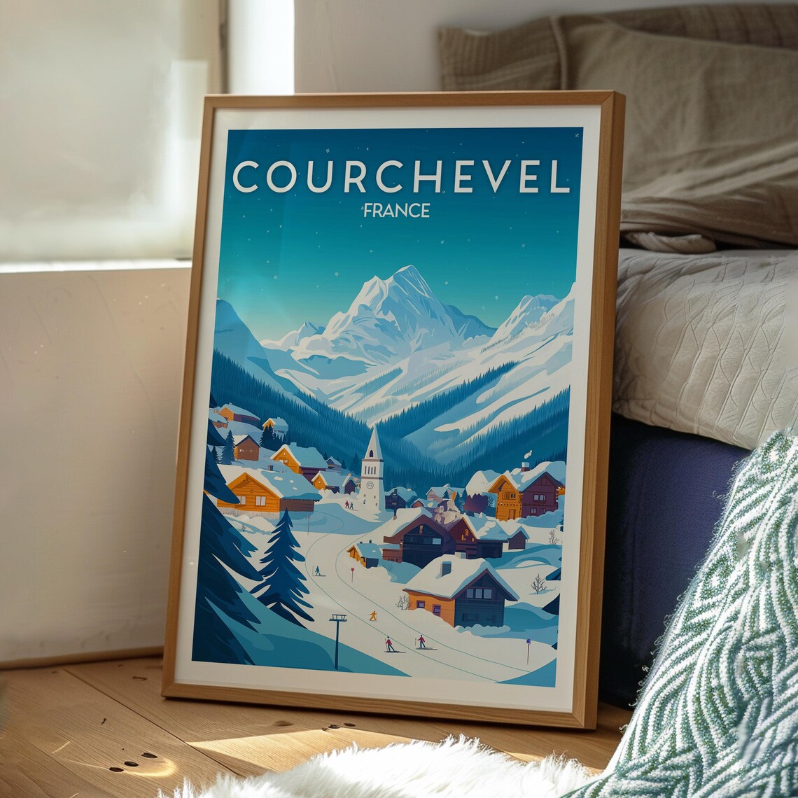 Courchevel France Snowy Ski Village Alpine Chalets Mountain Travel Poster - Image 3