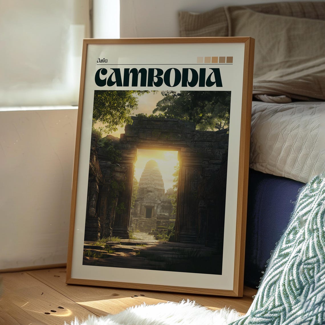 Cambodia Asia Ancient Stone Temple Gate Sunset Glow Travel Poster - Image 3
