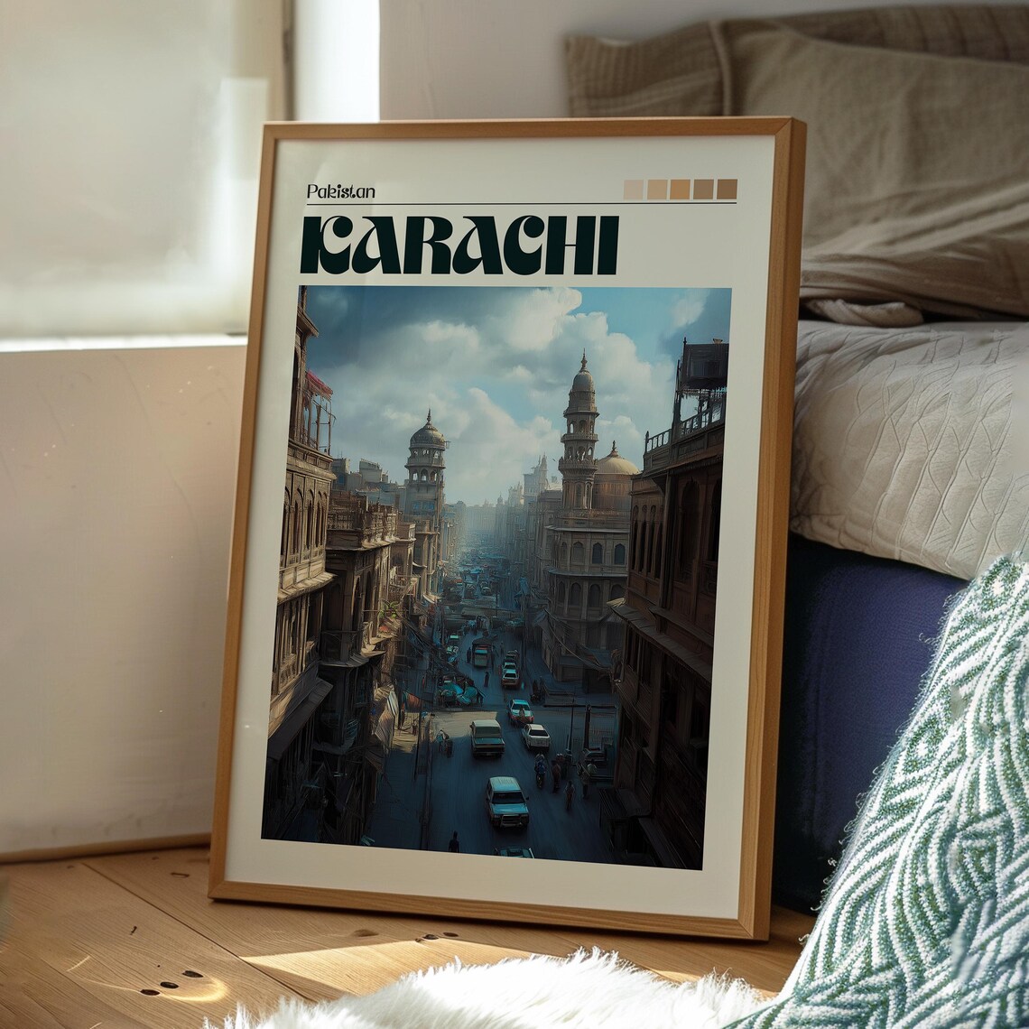 Karachi Pakistan Old City Street Minarets Vintage Travel Poster - Image 3