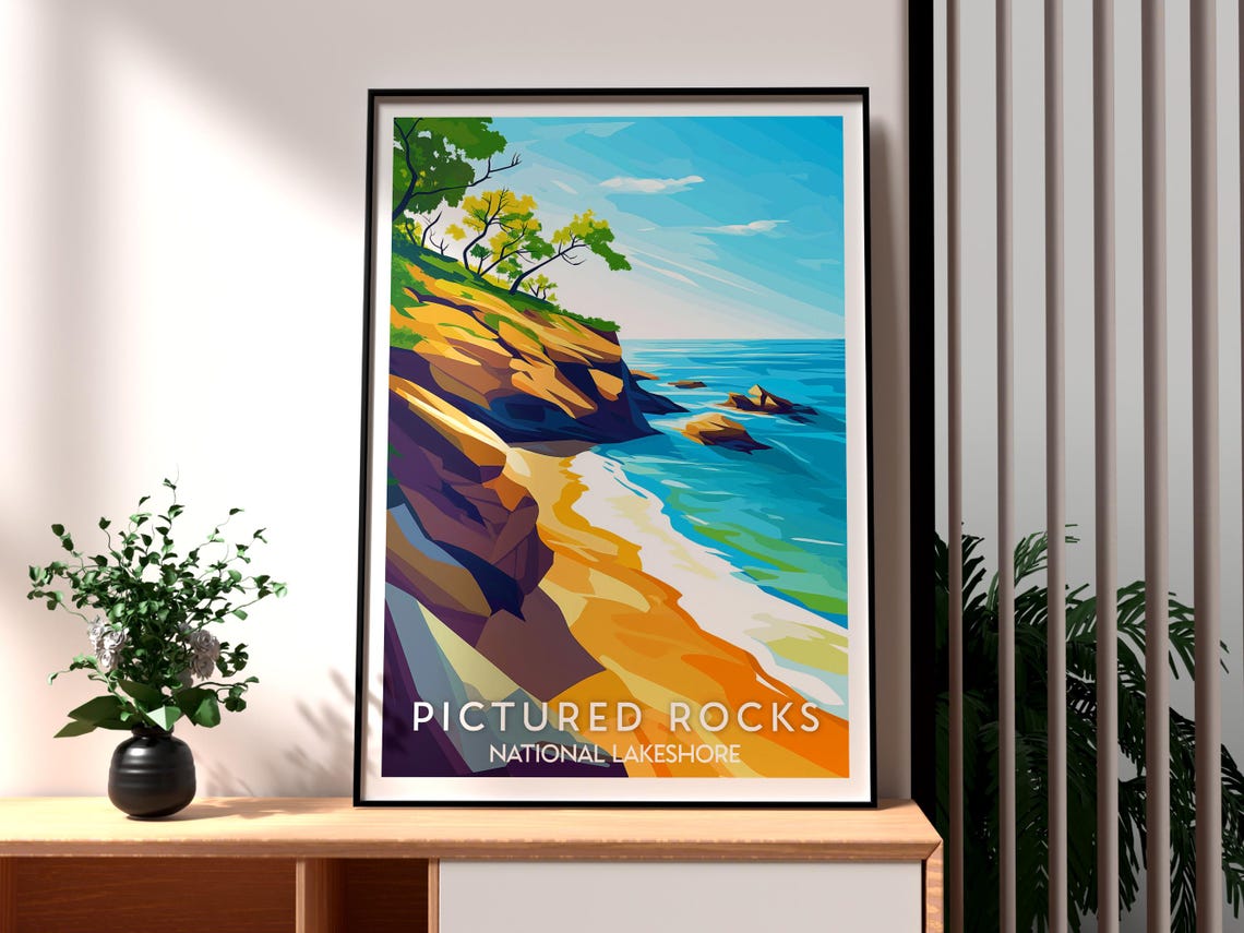 Pictured Rocks Lakeshore Colorful Sandstone Cliffs Beach Poster