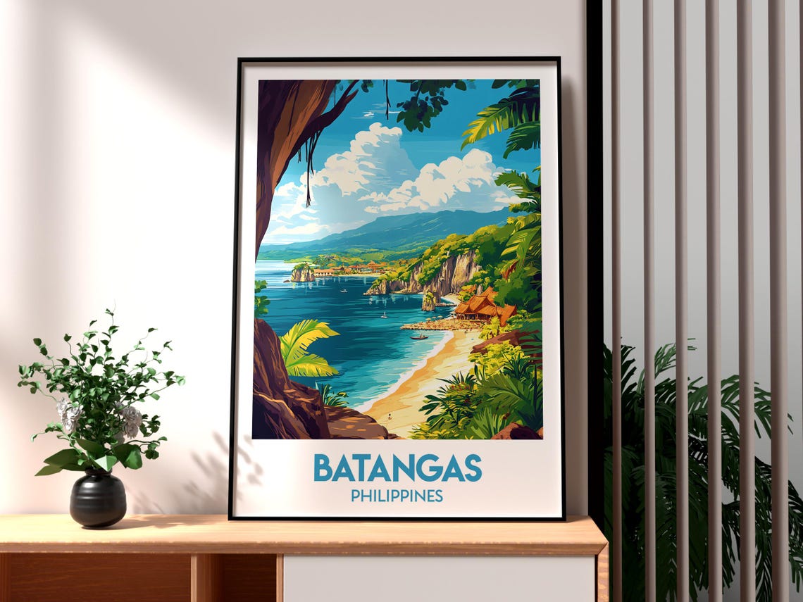 Batangas Philippines Beach Cove Cliffs Tropical Travel Poster