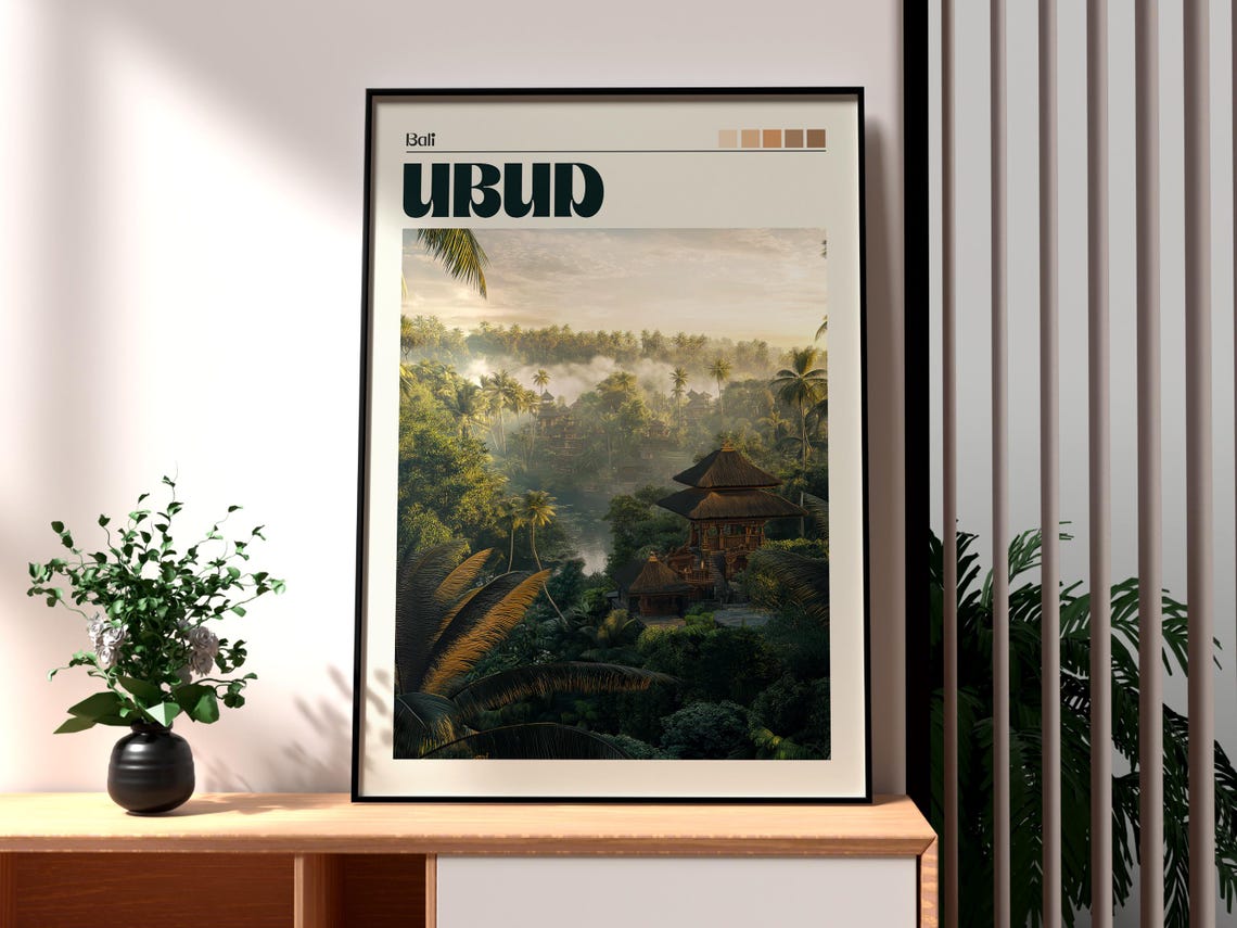 Ubud Travel Print Bali Wall Art Rice Fields Poster Backpacking Gift For Traveller Indonesia