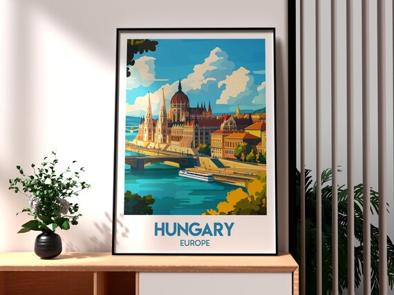 Hungary Budapest Parliament Building Along Danube River Poster