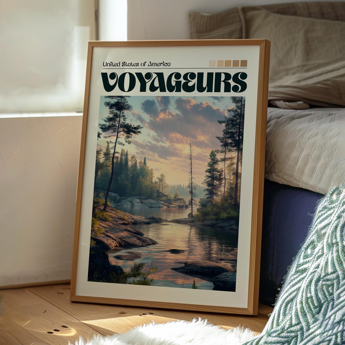 Voyageurs Minnesota Pine Lake Sunset Pines Rocky Shore Art Poster - Image 3