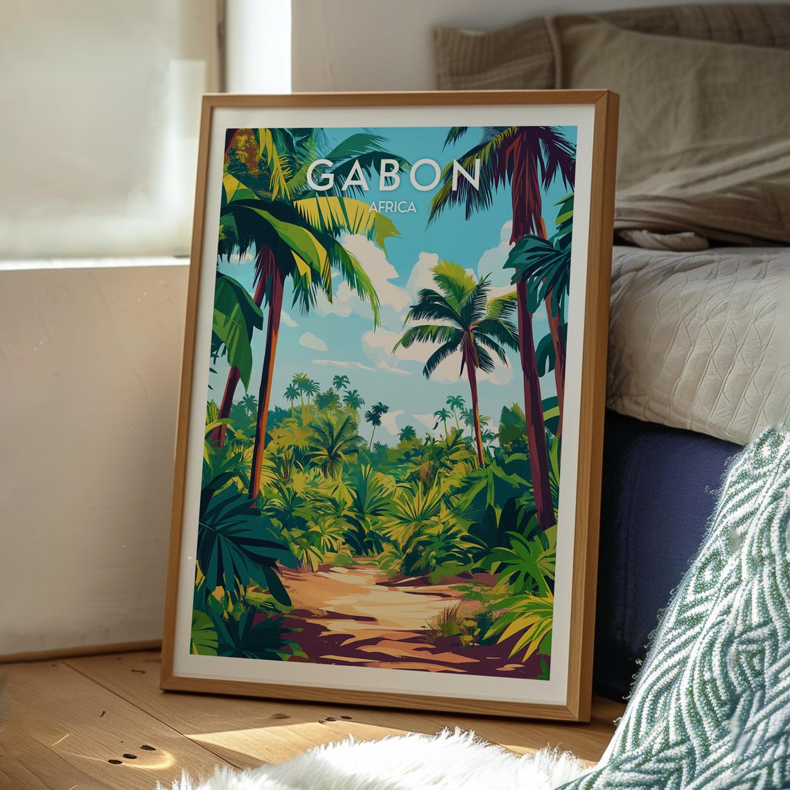 Gabon Africa Tropical Jungle Palm Forest Trail Vintage Travel Poster - Image 3