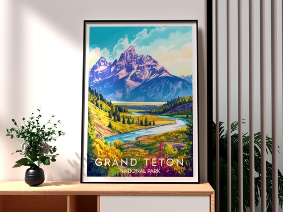 Grand Teton National Park Jagged Mountain Peaks Valley Poster
