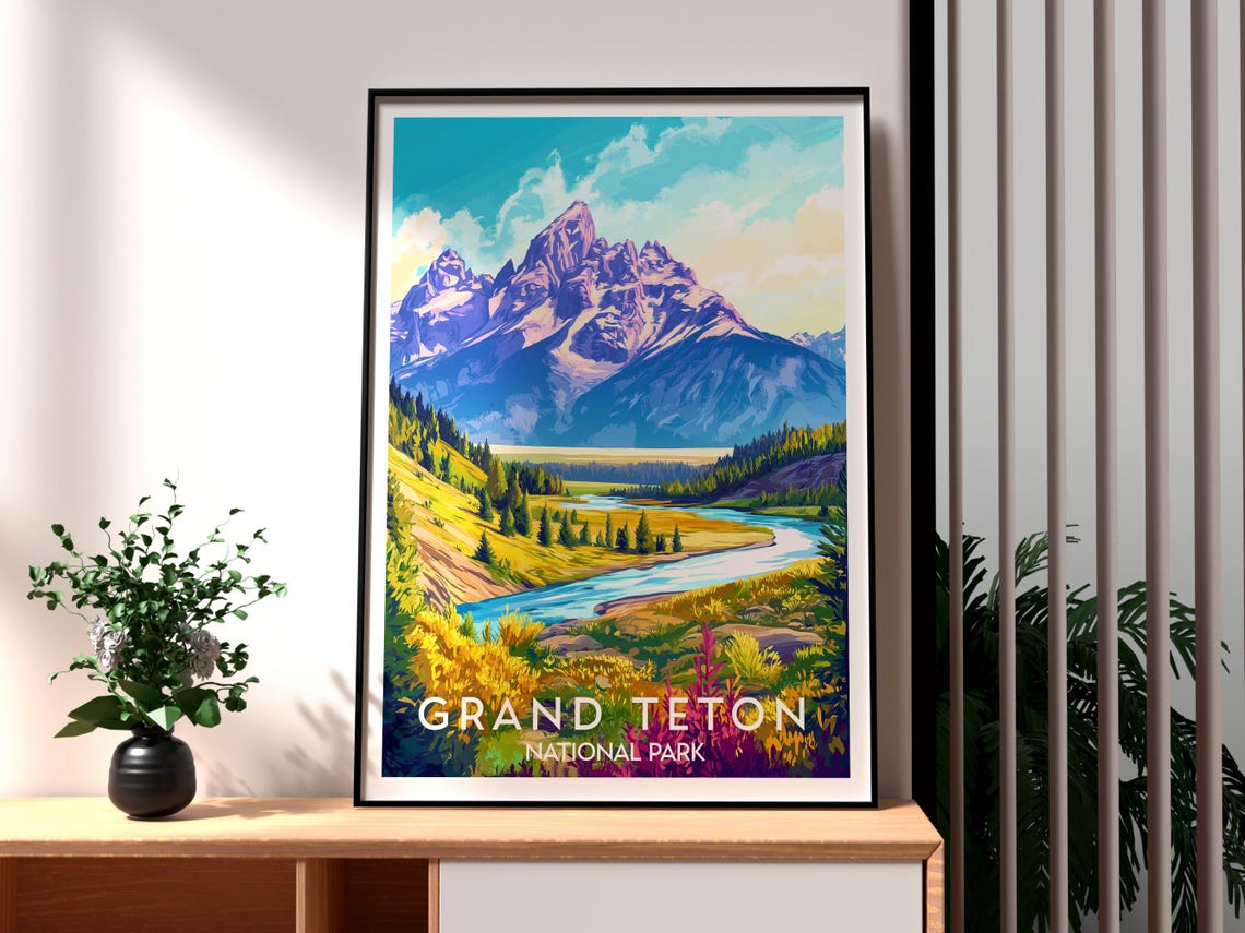 Grand Teton National Park Jagged Mountain Peaks Valley Poster