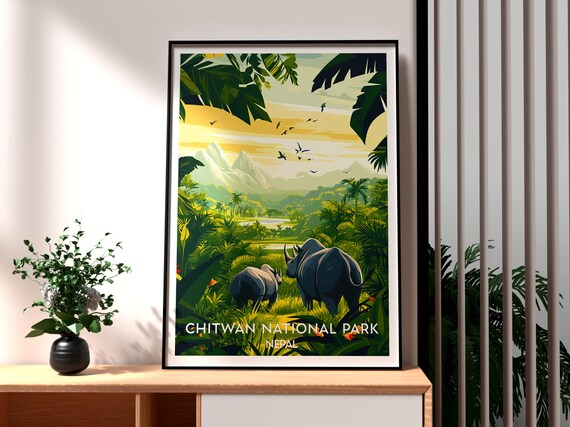 Chitwan National Park Nepal Rhino Jungle Wildlife Safari Poster