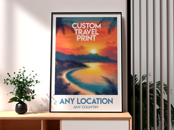 Personalized Custom Sunset Beach Travel Poster Any Location Gift Artwork