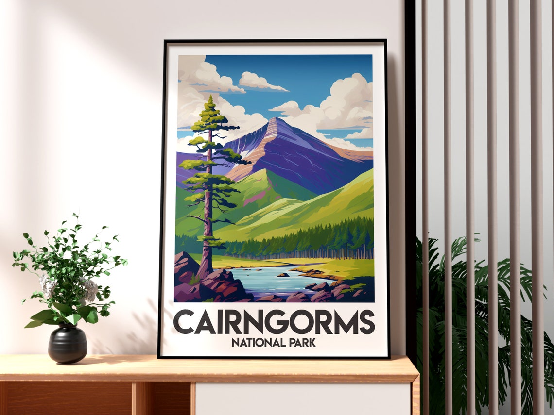 Cairngorms National Park Mountain Lake Pine Forest Travel Poster