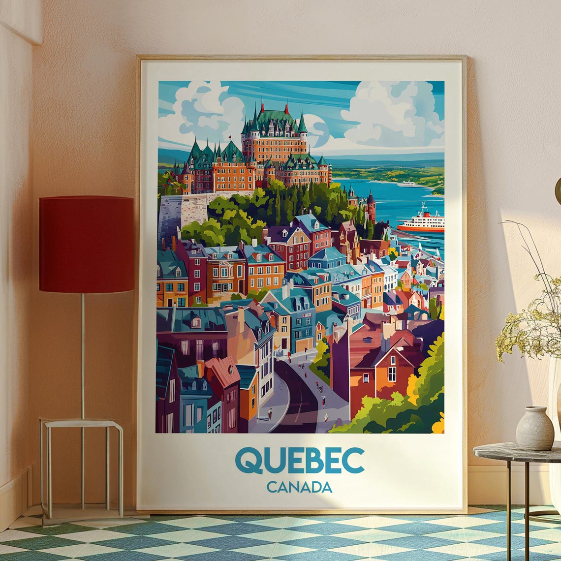 Quebec Canada Old Town Chateau Frontenac River Skyline Travel Poster - Image 2