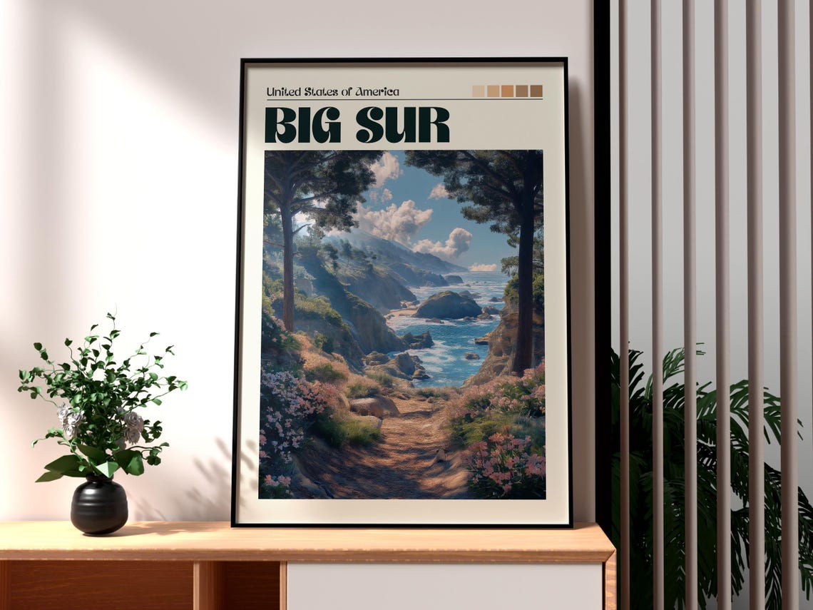 Big Sur California Coastal Cliffs Ocean Trail View Travel Poster