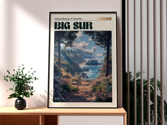 Big Sur California Coastal Cliffs Ocean Trail View Travel Poster
