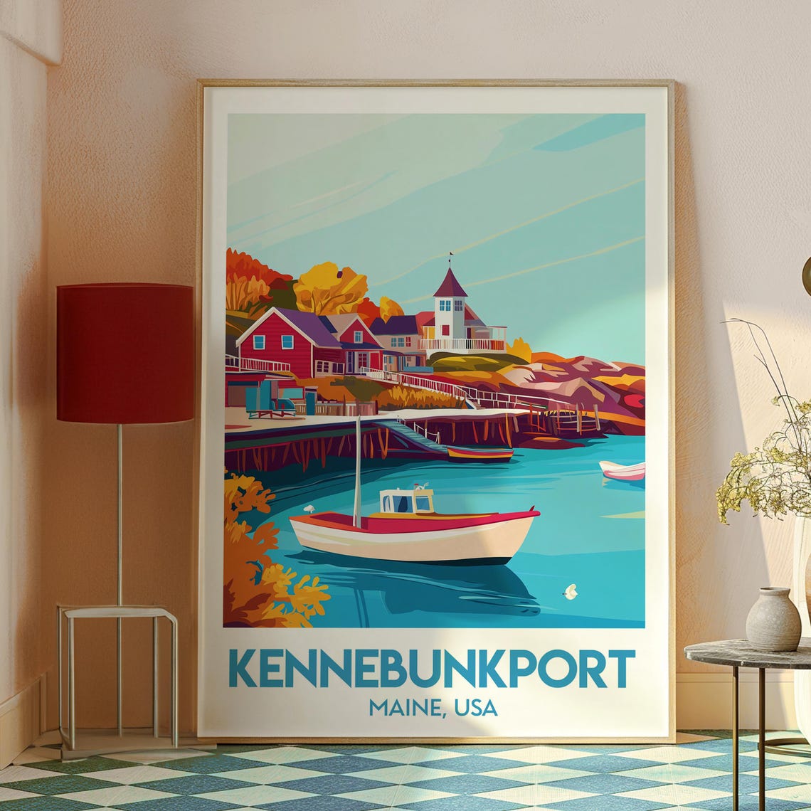 Kennebunkport Maine USA Harbor Sailboat Autumn Coastal Town Poster - Image 2