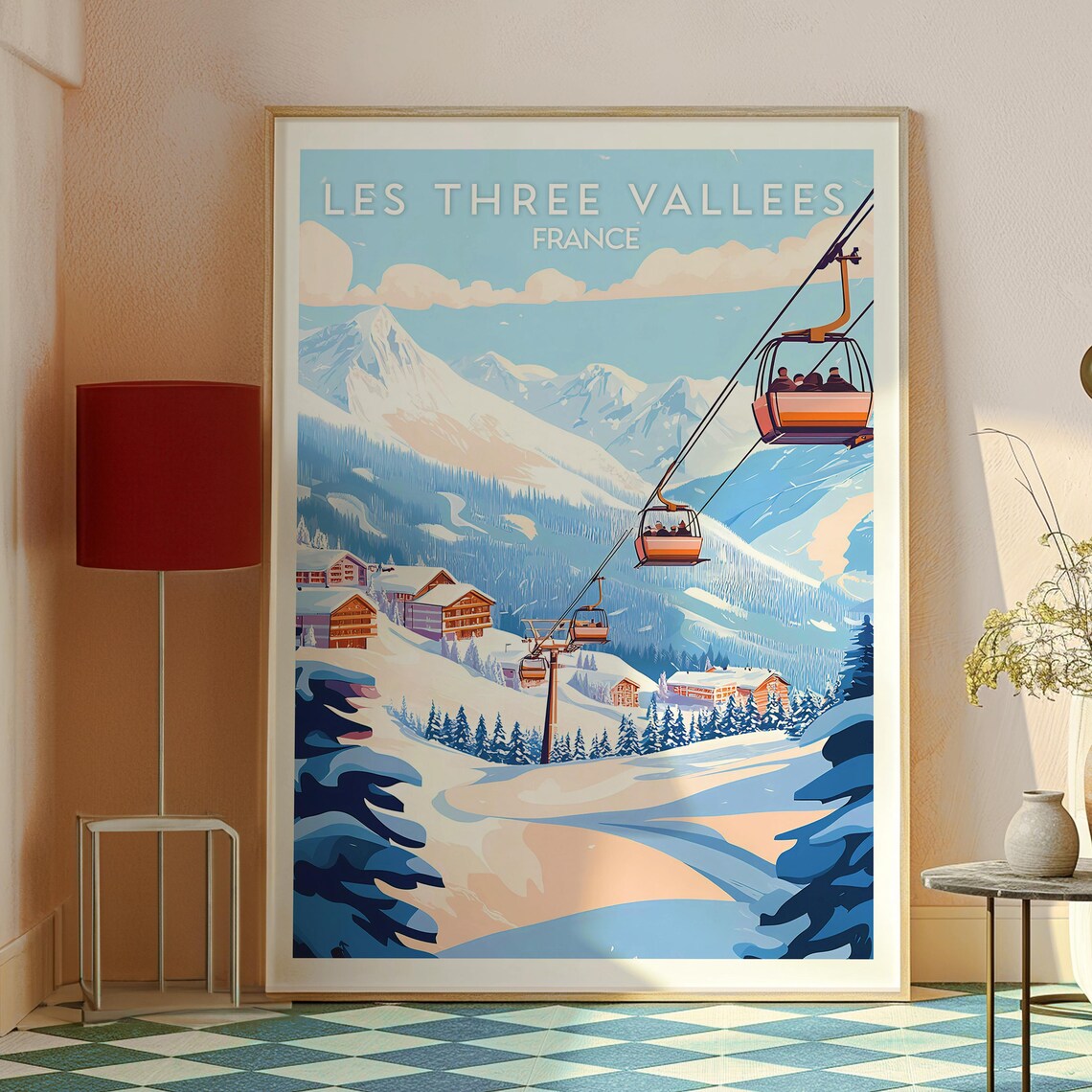 Les Three Vallees French Alps Skiing Travel Poster - Image 2