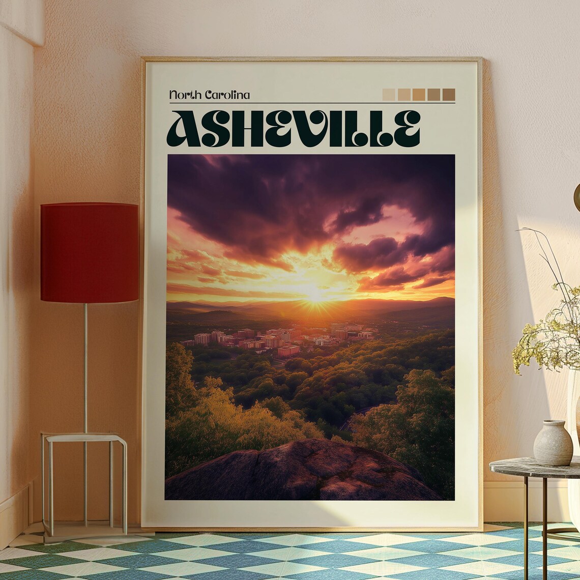 Asheville North Carolina Sunset Mountain View Vintage Travel Poster - Image 2
