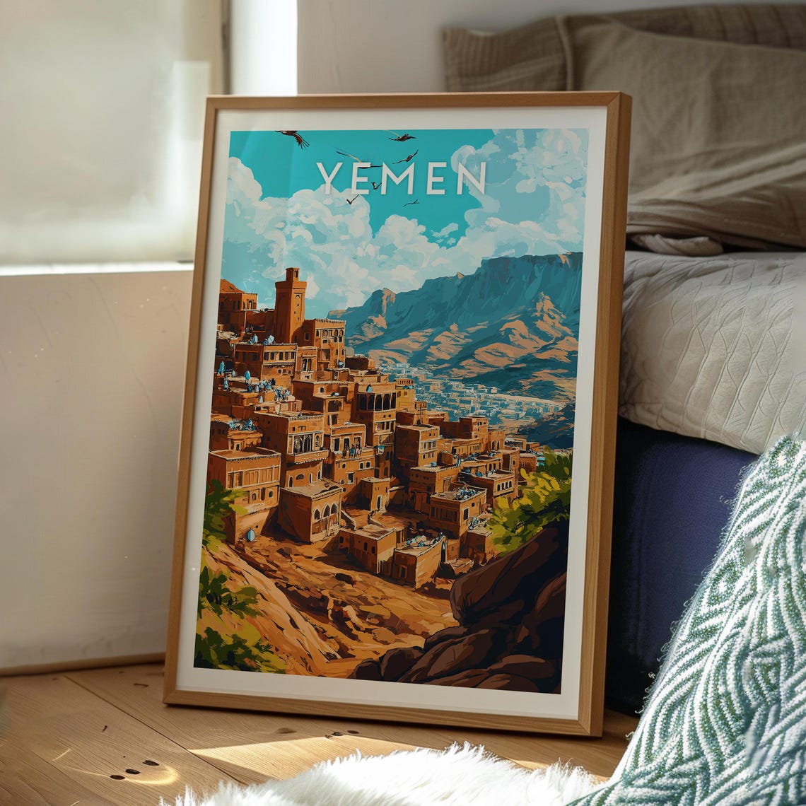 Yemen Historic Mountain Village Ancient Stone Towers Scenery Poster - Image 3