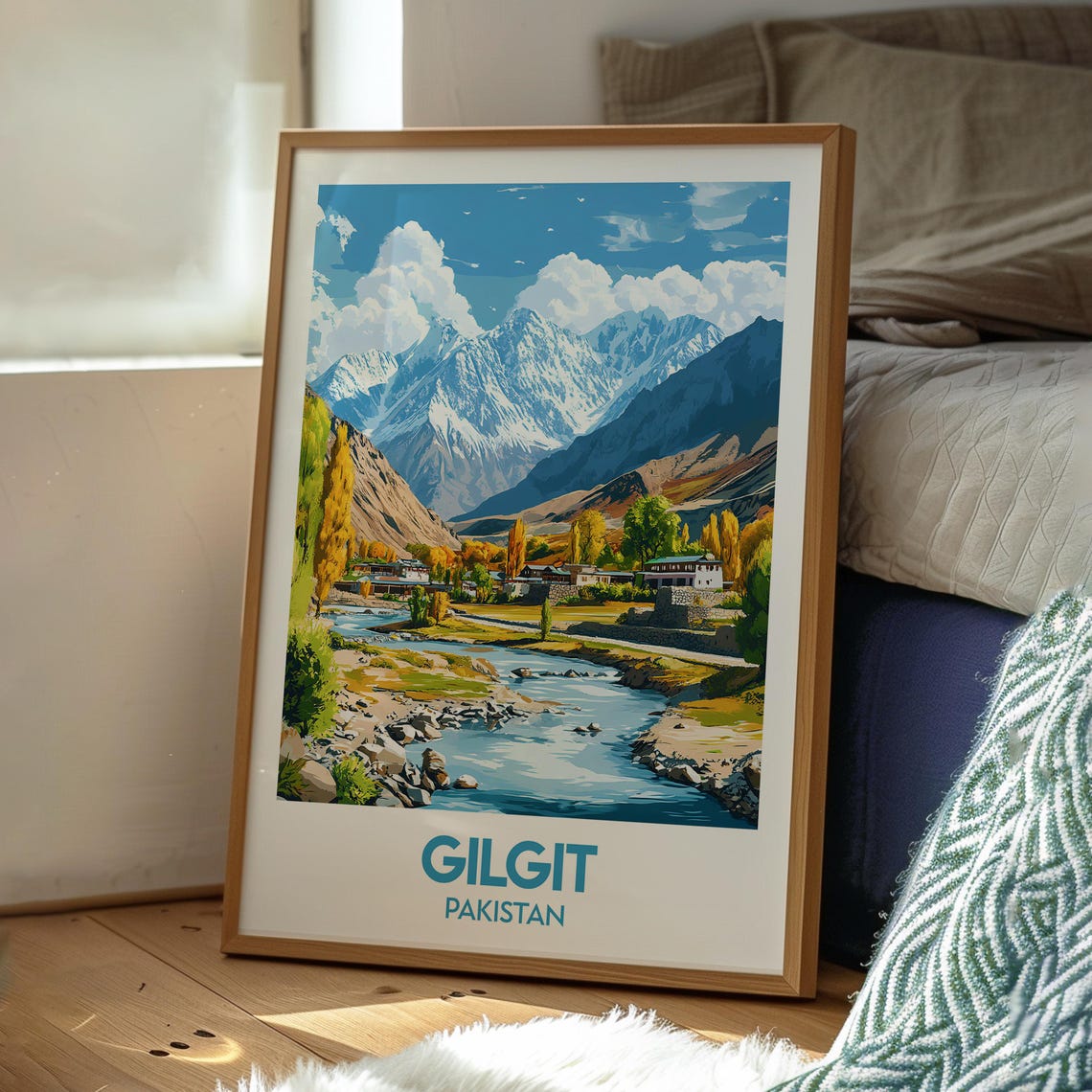 Gilgit Pakistan Autumn Mountain Valley River Landscape Poster - Image 3